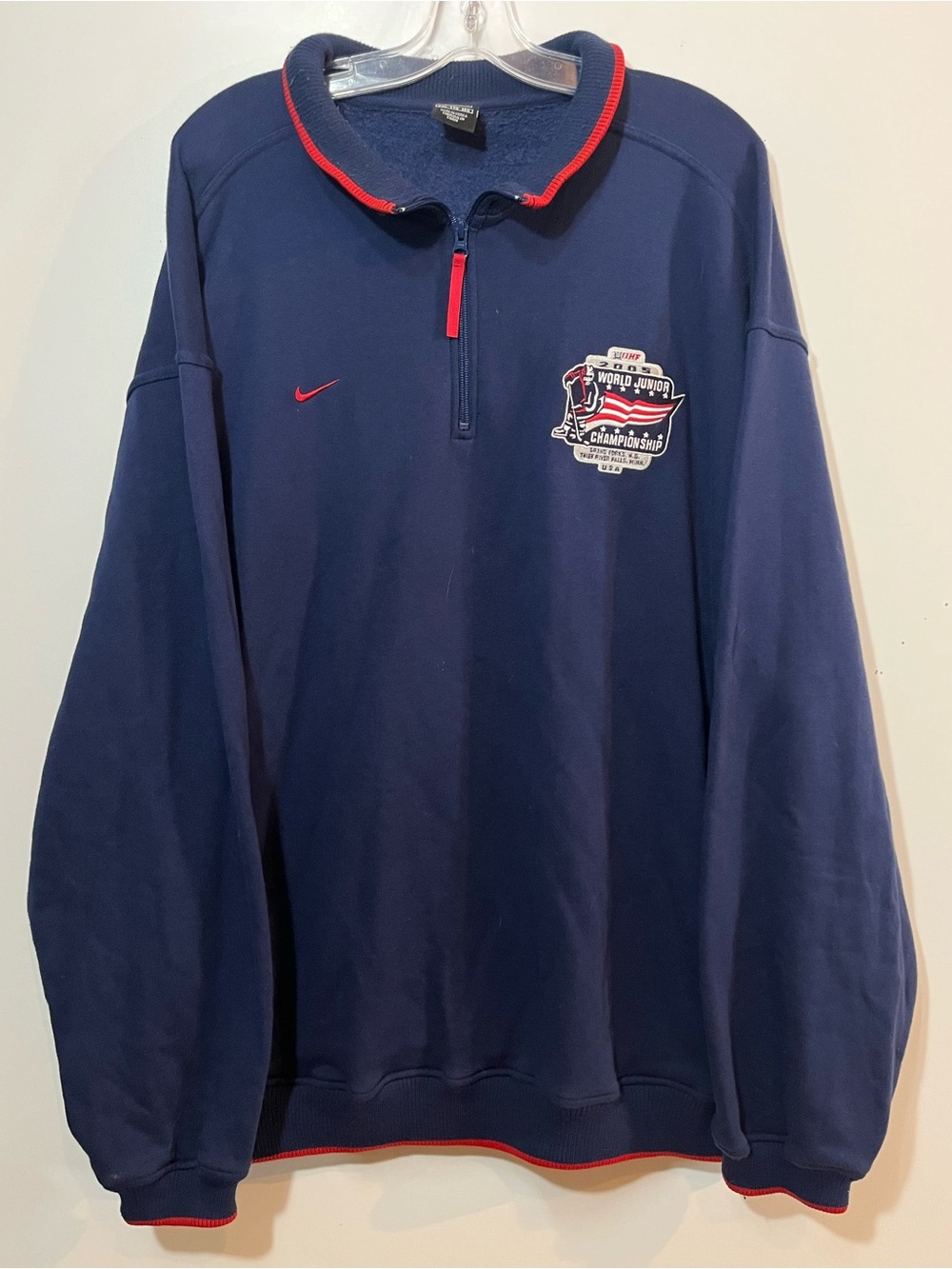 Vintage Nike World Junior Championship Navy Men's Quarter-Zip Sweater - XXL